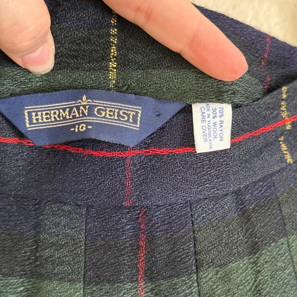 Vintage Dark Academia Preppy Tartan Maxi Skirt Green Wool Blend Velvet Size 10 - Picture 3 of 7
